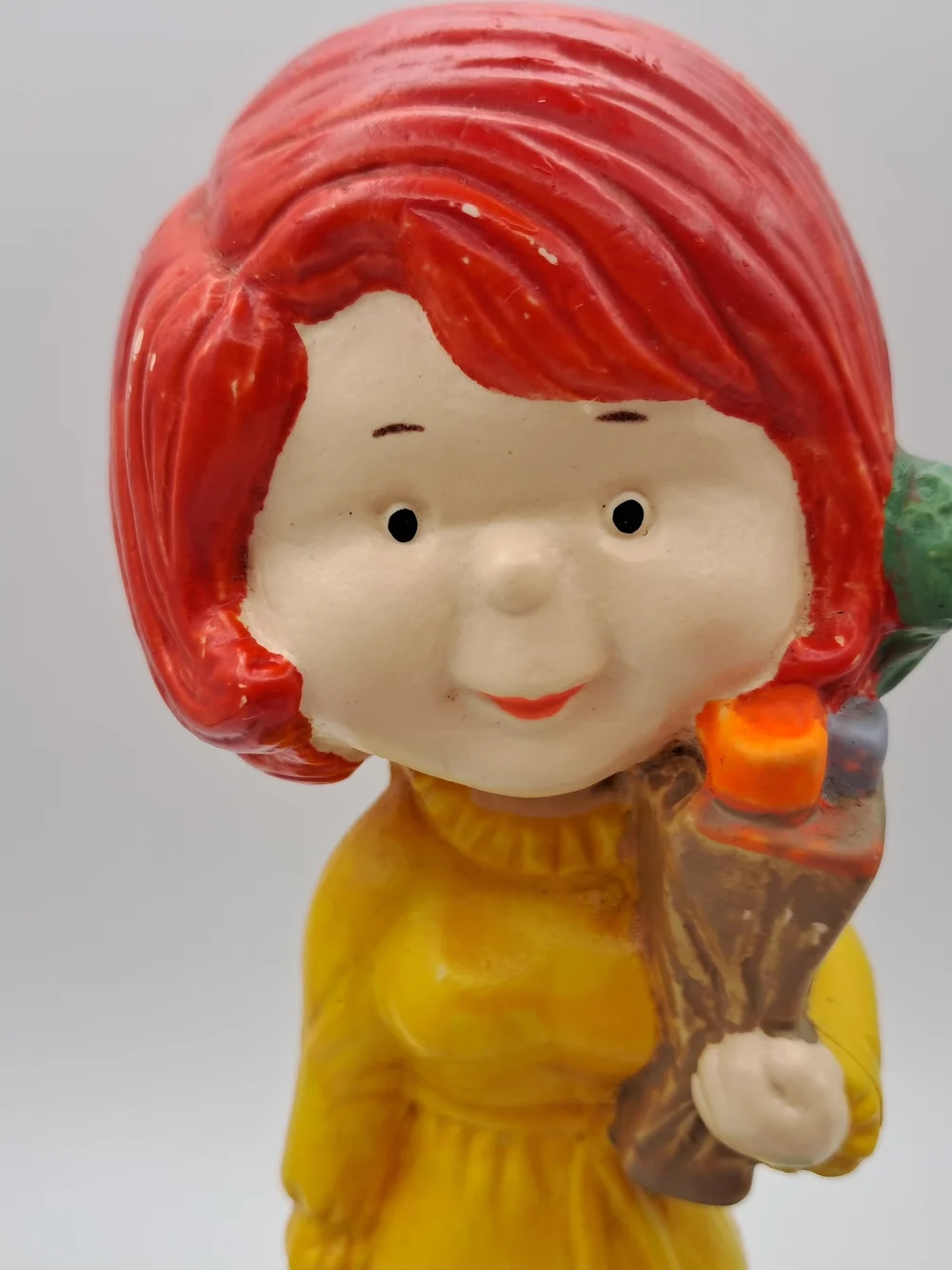 Vintage-Style Yellow Dress Figurine with Red Hair - World's Best Mother